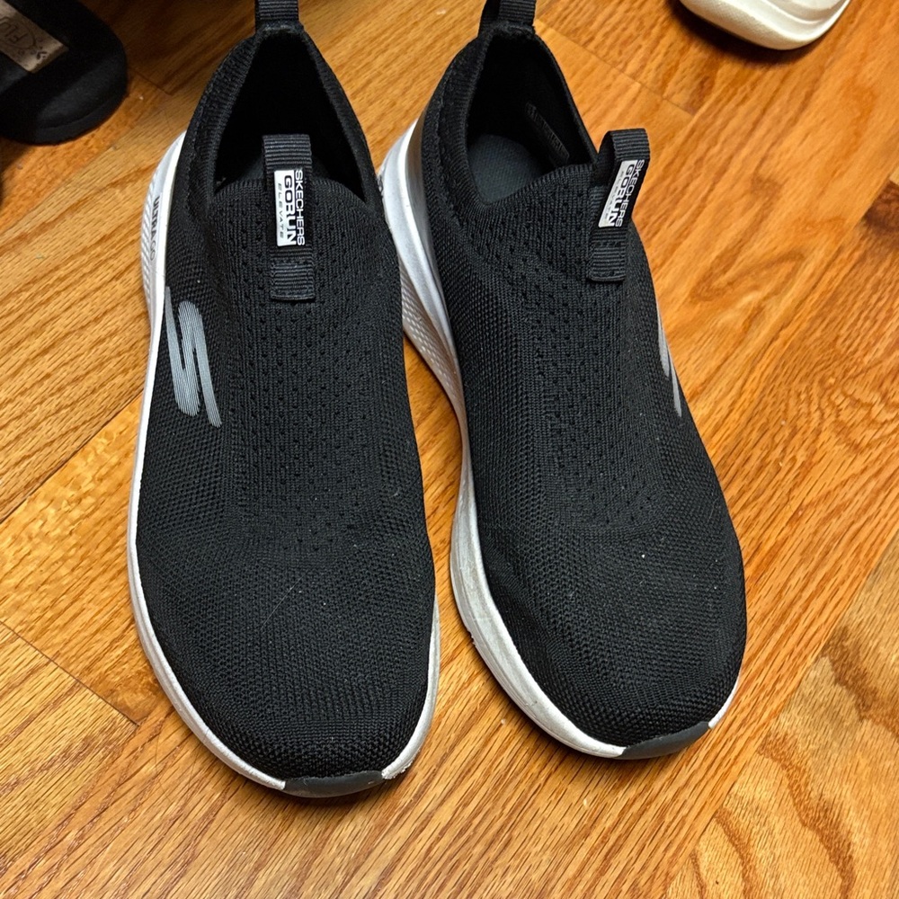 Skechers Women’s Black and White Slip-On Sneakers